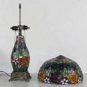 LongHuiJing Eco-Friendly Rose Tiffany Style Mediterranean Stained Glass Dome LED Table Lamp 16-inch AC Lampshade Flexible Base - Product Image 4