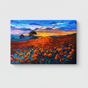 Lienzo con diseño de atardecer en el campo de amapolas: obra de arte impresa, decoración vibrante, ambiente moderno, lienzo envuelto - Product Image 2