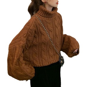 Women's High Neck Sweater Solid Color Knit Pullover Autumn Winter Casual Top Medium Thickness Gray Red Beige Caramel - Product Image 5