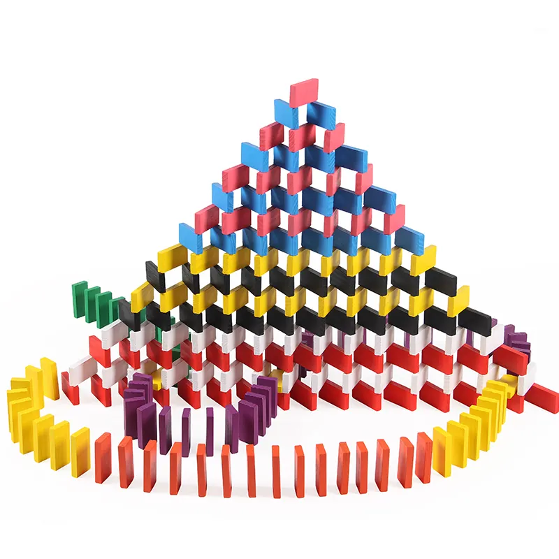 Venda quente atacado colorido madeira conjuntos de dominoes, presentes, brinquedos para crianças e adultos, 120 pcs4.4 * 2*0.7cm, blocos de construção, conjuntos