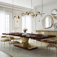 Ensemble de table à manger en bois massif avec pieds en laiton et métal de style européen Ensemble de table à manger moderne de luxe
