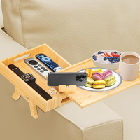 Plateau de canapé réglable en bois avec tiroir et support pour téléphone pour le rangement sur l'accoudoir du canapé et table à collation