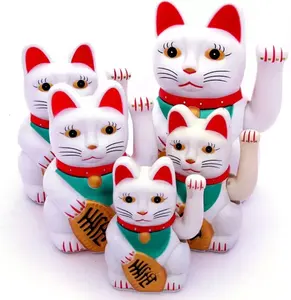 일본 배터리 운영 플라스틱 Maneki Neko 도자기 입상 선물 골드 흔들며 손 행운 행운의 고양이 5 인치