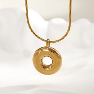 Collier en acier inoxydable 304 de style vintage avec finition plaquée or 14K et 18K, pendentif géométrique creux lisse, chaîne réglable - Product Image 5