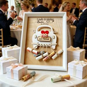 Marco para Dinero con Nombre y Fecha Grabados Personalizados, Adorno de Marco de Fotos con Forma de Coche de Boda de Madera, Regalo de Matrimonio 3D - Product Image 2
