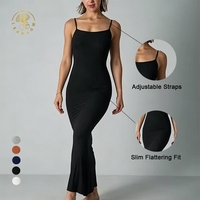 Robe longue moulante élégante pour femme, personnalisable en usine, avec bretelles, coupe ajustée, taille côtelée, en mélange de modal et coton