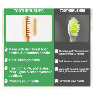Brosse à dents en bambou à poils de sanglier purs, poils naturels de queue de sanglier, sans plastique - Product Image 5