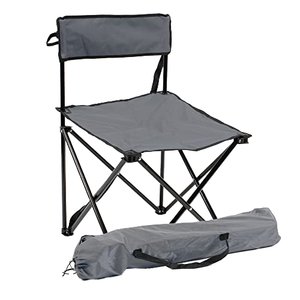 Chaise de camping pliable d'extérieur en tissu Oxford gris avec cadre en fer et sac de transport, design minimaliste, style décontracté - Product Image 1