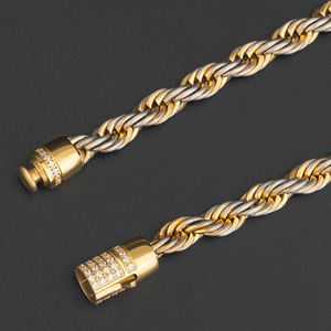 Hip Hop Schmuck CZ Verschluss Edelstahl Retro Distressed Rope Chain Armband 18 Karat vergoldet Color Link ZIRCON Armband - Product Image 2