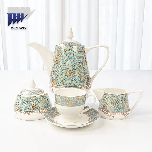 Juego de té de porcelana de hueso nuevo con forma clásica personalizada de alta calidad, juego de té de cerámica con forma real, gran oferta en el mercado de Oriente Medio