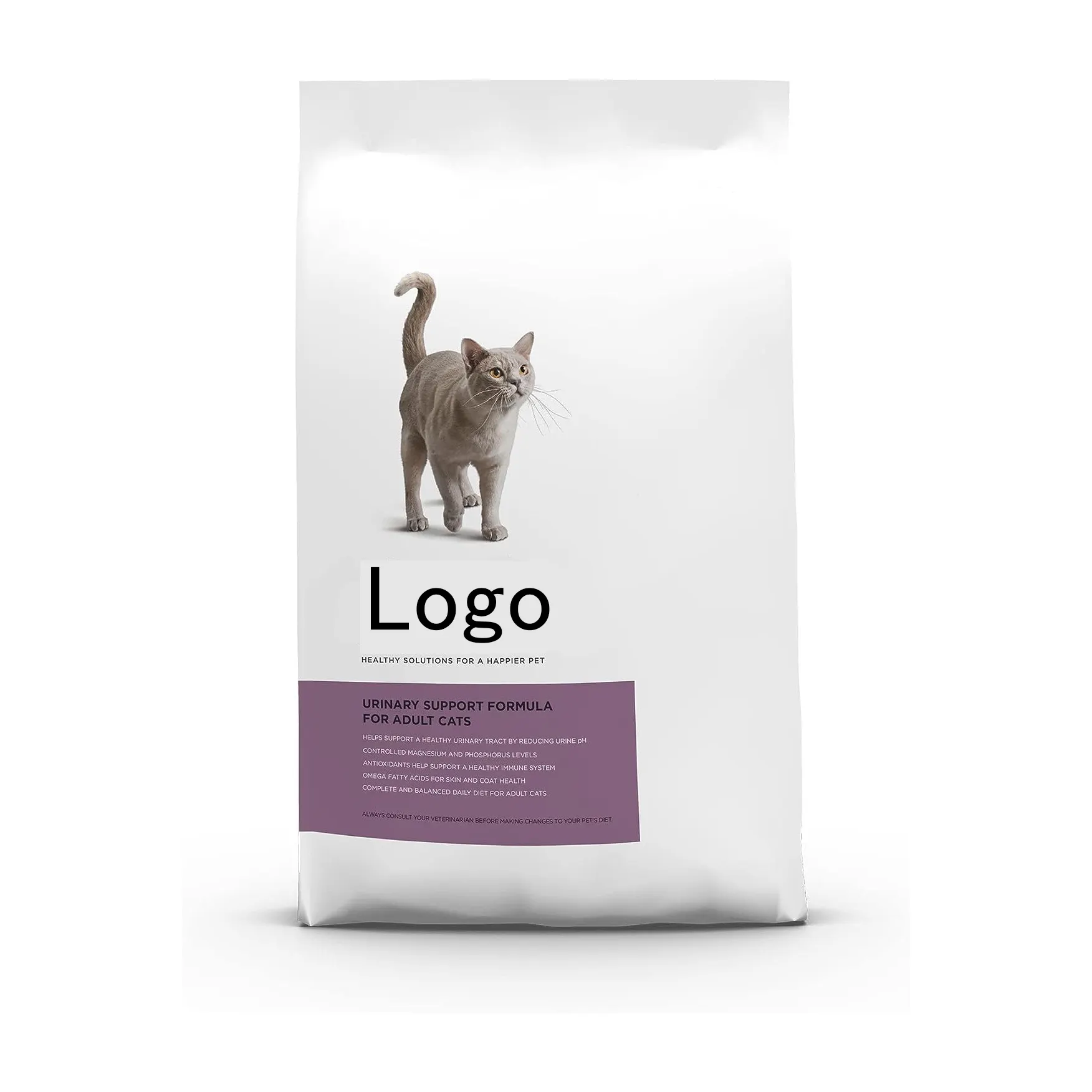 Bolsa de embalaje de pie con impresión digital personalizada de fondo plano para perros y gatos, bolsa de plástico para golosinas y comida para mascotas