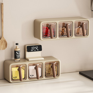 Multi Compartment Spice <b>Container</b> Wall Mounted Moisture Proof <b>Plastic</b> Salt And Msg Jar For Kitchen Storage L Size - Product Image 1