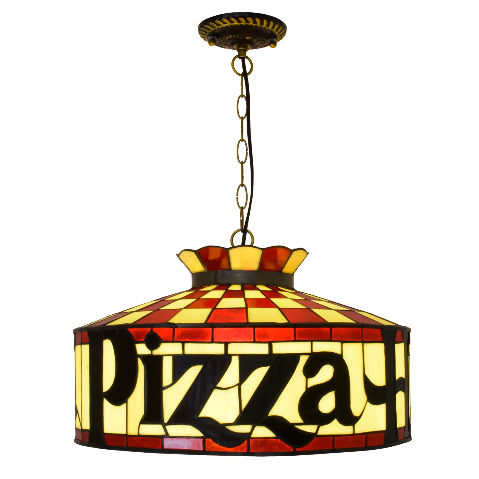 Nieuwe Grote Kroonluchter 2022 Vintage Pizza Kroonluchter Tiffany Glazen Bol Swag Lamp Retro Hanglampen Voor Restaurant