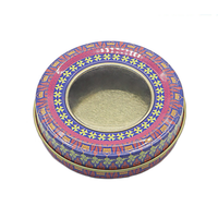 Boîte en fer blanc de luxe personnalisée 9*2cm pour safran, avec fenêtre, OEM, pour aliments pour enfants, bonbons, chocolat, sucre, gelée, aliments pour animaux de compagnie