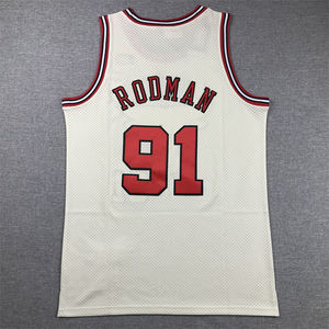 2025 Nieuwe Stijlen Hot Sales en Hoge Kwaliteit Basketbal Heren Geborduurde Gestikte Rood Zwarte Jersey # 91 Dennis Rodman Bull-trui - Product Image 5