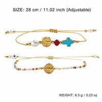 Pulsera de Cuentas Go2boho con Cruz, Chapada en Oro de 18K, Piedra Natural, Joyería Religiosa Unisex para Regalo