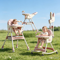 Chaise haute multifonction 3-en-1 pour bébé : sac de rangement, chaise à bascule pliable et inclinable, siège réglable avec roues