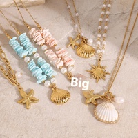 Haut de gamme de luxe en acier inoxydable coquille collier de perles Style européen américain lumière luxe mode pendentif colliers