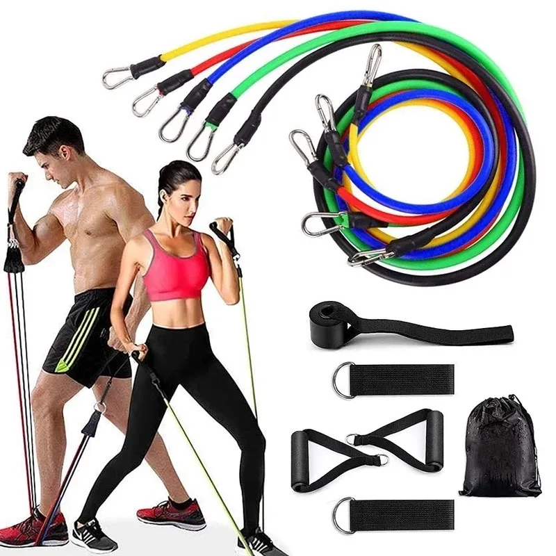 LXY-2005 Fitness Yoga Home Gym Equipment Workout Stackable Up To 150lb 11pcs Exercise Resistance Tubes Bands Set With Door Anch