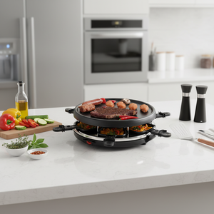 Grill électrique <span class=keywords><strong>rond</strong></span> 800W avec 6 poêles, plaque antiadhésive sans fumée, contrôle de température réglable pour usage domestique et hôtelier - Product Image 1