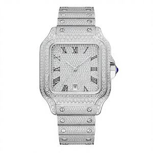 Montre d'affaires étanche à aiguilles en moissanite VVS de qualité D, directement de l'usine, avec testeur de diamant intégré, en acier inoxydable carré, mouvement à quartz - Product Image 1