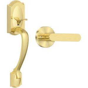 Poignée de porte d'entrée Calzibeno en zinc doré, levier d'entrée traditionnel, ambidextre, installation facile - Product Image 1