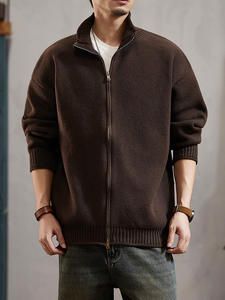 <b>Mens</b> Heavyweight Large Size <b>Cardigan</b> Old Money Aesthetic Winter Languid Luxe Vibe Oversized Stand Collar 100% Polyester Knit Top - Product Image 5