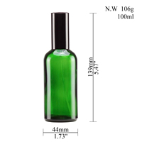 Bouteille en verre vert écologique de 100 ml avec pulvérisateur en aluminium noir brillant pour la vente en gros de toner pour soins de la peau, brume aux herbes
