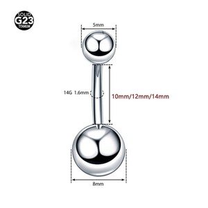 เครื่องประดับเจาะสะดือแบบเรียบ ชุบทอง ไทเทเนียมเกรดทางการแพทย์ ASTM F136 สำหรับผู้หญิง สไตล์มินิมอล - Product Image 5
