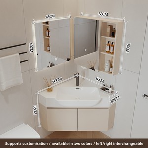Conjunto de Muebles de Baño con Espejo Inteligente Multicapa de Madera Maciza Anran para Apartamentos Pequeños, Diseño Triangular Integrado en Esquina, Lavabo - Product Image 3