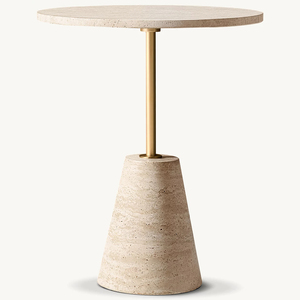 <span class=keywords><strong>Tavolino</strong></span> Rotondo in Marmo Kumusi, Arredamento Minimalista, Base in Metallo, <span class=keywords><strong>Tavolino</strong></span> Basso <span class=keywords><strong>da</strong></span> Camera, <span class=keywords><strong>Tavolino</strong></span> <span class=keywords><strong>da</strong></span> Cocktail in Travertino Naturale - Product Image 4