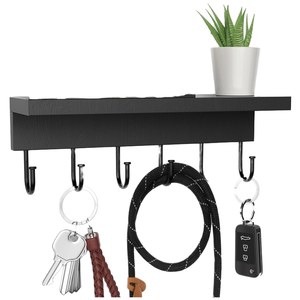 Cheap Price 6-<b>Hook</b> <b>Wall</b>-Mounted Black Wood & Metal <b>Key</b> Holder Magnetic Organizer with <b>Hooks</b> & Tray <b>for</b> Storage - Product Image 1