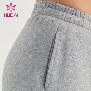 HUCAI custom high quality Womens Puff printing 100%cotton Shining sports workout running gym sweatpants for women
