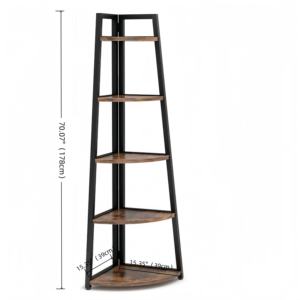 מגיע חדש מעמד סולם 5 ממדף ספרים עץ ופינת מתכת, חדר רחצה - Product Image 2