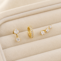Boucles d'oreilles empilables en or avec mini zircon transparent, clous, pendantes, créoles Huggie, bijoux d'oreille pour cartilage