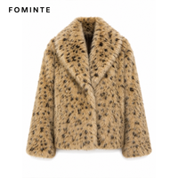 Veste en fausse fourrure imprimé léopard, manteau d'hiver chaud et doux en peluche, motif tacheté, col large, vêtement d'extérieur décontracté et tendance, vente en gros