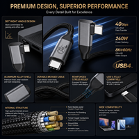 Cable de Datos USB4 5A de Carga Rápida LUNG KAY, Cable Thunderbolt con Trenzado de Nailon, Conector Tipo-C de 90°, 2m para Computadora, Pantalla 8K