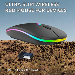 Souris sans fil ultra-mince 2,4 GHz pour jeux, avec éclairage optique LED, pour tablette, ordinateur portable, double mode, rechargeable, éclairage RGB, sans MOQ - Product Image 2