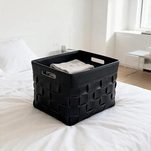 Panier de rangement multifonction en <span class=keywords><strong>cuir</strong></span> tressé rectangulaire moderne pour l'organisation des vêtements et les vêtements sales - Product Image 5