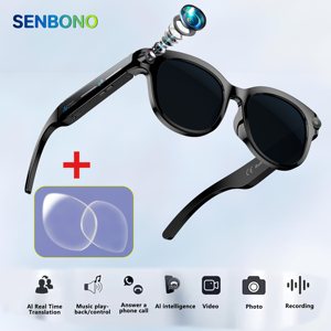 Gafas Inteligentes <span class=keywords><strong>de</strong></span> Traducción SENBONO M89 con Carga Tipo-C, Grabación <span class=keywords><strong>de</strong></span> Video HD, Asistente <span class=keywords><strong>de</strong></span> Voz y Auriculares Deportivos Inteligentes - Product Image 1