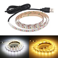 Bande LED USB interrupteur marche/arrêt 0.5m 1m 2m 5m Smd 2835 blanc chaud rétro-éclairage TV 5v alimentation Usb bande lumineuse LED
