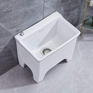 Fregadero de cerámica rectangular de 12L, de pie, fácil de limpiar, para baño, patio exterior - Product Image 1