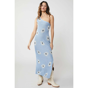 Nuovi abiti a spalline senza maniche a fiori bianchi con spacco Sexy <span class=keywords><strong>abito</strong></span> in <span class=keywords><strong>maglia</strong></span> <span class=keywords><strong>blu</strong></span> - Product Image 1