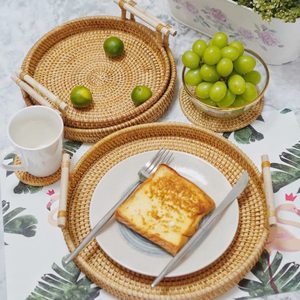 Hochwertiges Modernes Geflochtenes Rattan Einlagiges Gewürzaufbewahrungs- und Serviertablett-Set für Küche Obst Brot Snacks Weidenkorb - Product Image 3