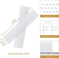 16PCS Organisateur de séparateurs de tiroirs réglables en plastique pour bureau, salle de bain, cuisine et chambre à coucher
