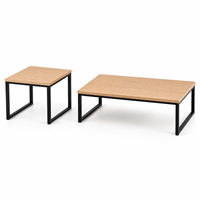 Table basse moderne Wayon réglable en hauteur, avec plateau en bois clair et structure en marbre noir, pour salon et bureau à domicile
