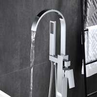 Robinet de douche/baignoire Lusa moderne en laiton brossé, monocommande, barre coulissante, jet doux/pluie, sur pied, cartouche céramique, usage hôtelier