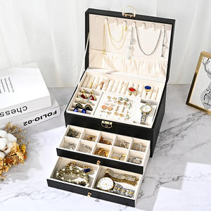 <b>Large</b> Capacity High-end Rectangle Ring and Necklace Jewelry <b>Box</b> with Embossed Customizable Logo Earring Storage Drawer - Product Image 3