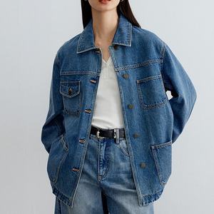 Jaket Denim Overshirt Jeans Shirt Jacket LARSUR Custom Factory Ramah Lingkungan Bahan Lyocell Lembut dengan Efek Distress Wash untuk Wanita - Product Image 1