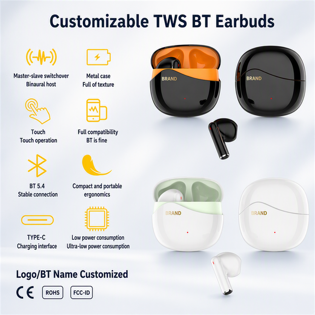 Customizable Tws Earbuds In-ear Headphones BT 5.4 Stable Connection Wireless Headphones with Type C Charging Case